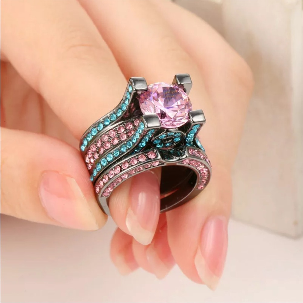 Pink gem 2 pc engagement ring